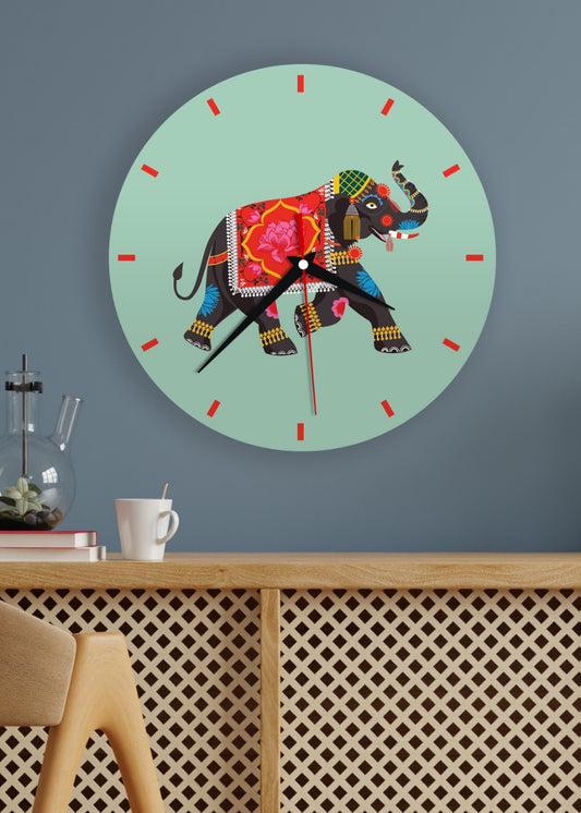 Majestic Elephant Indian Art Wall Clock