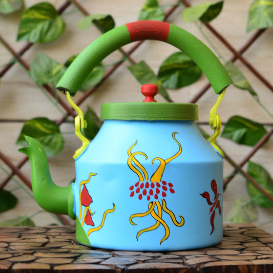 Artisan Hand-Painted Tea Kettle with Folk Art Design