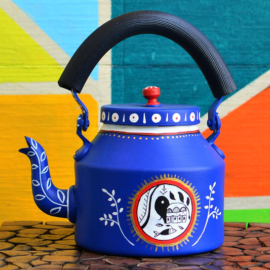 Artisan Hand-Painted Kettle | 'Folklore Medallion' in Royal Blue