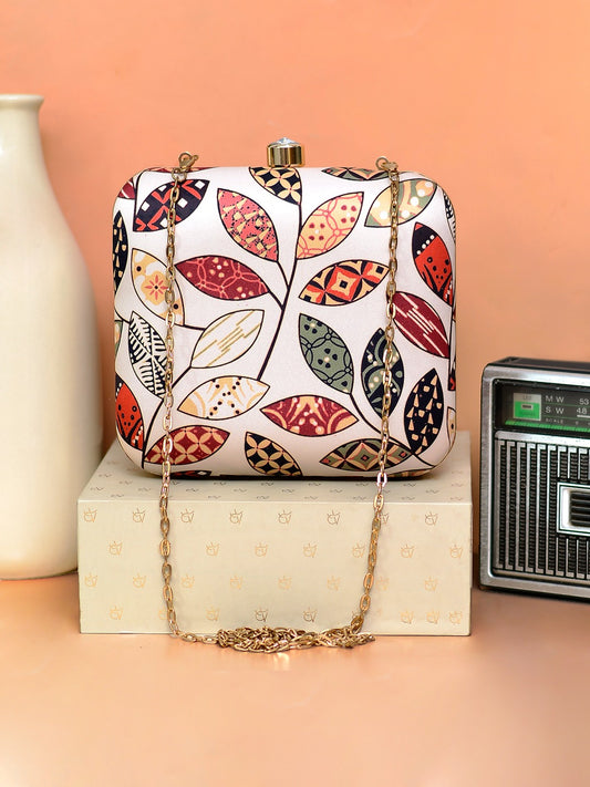 Rariify Abstract Folk Leaf Print Clutch