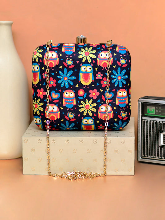 Rariify Whimsical Owl & Floral Print Clutch